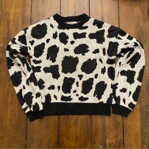 Brixton Women’s Modern Cow Design Knit Sweater Crewneck Black White — Size Small